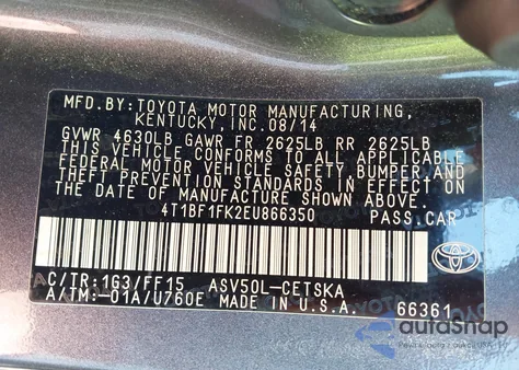 2014 Toyota Camry Se z USA, uszkodzony, nr VIN 4T1BF1FK2EU866350